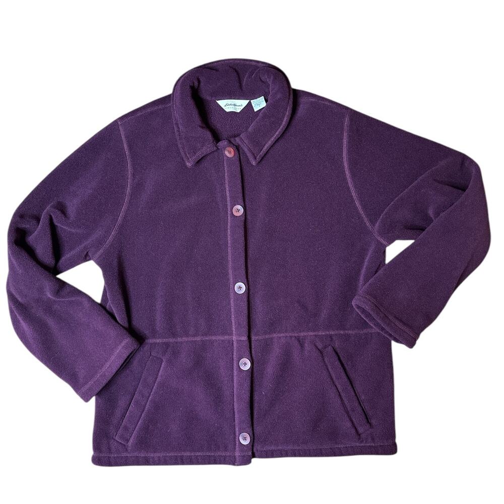 Eddie Bauer Polartec Jacket Polyester Burgundy Collared Button Up Fleece L Tall